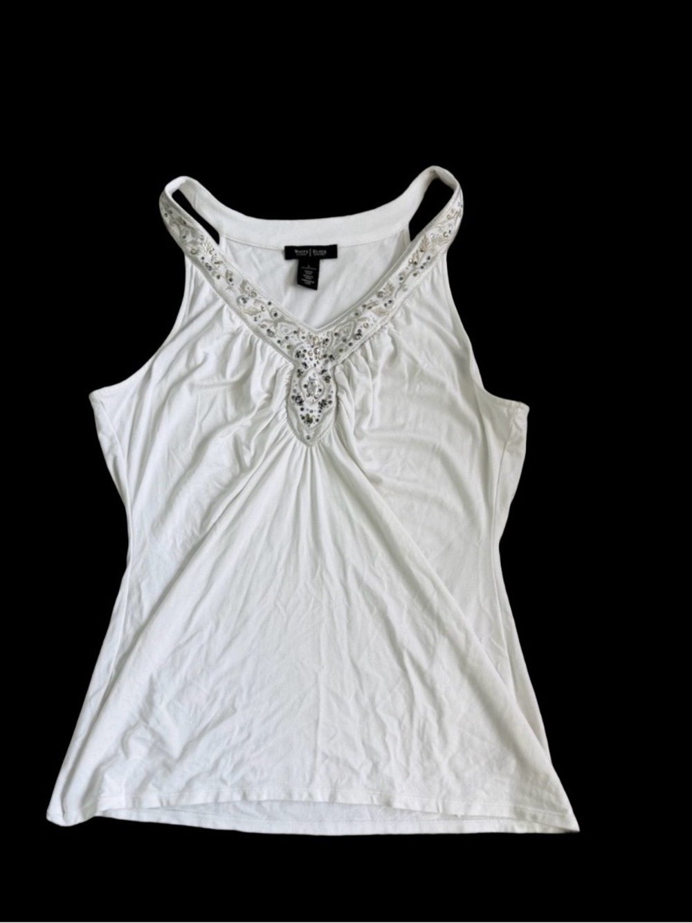 White House Black Market White Embellished V-Neck Tank